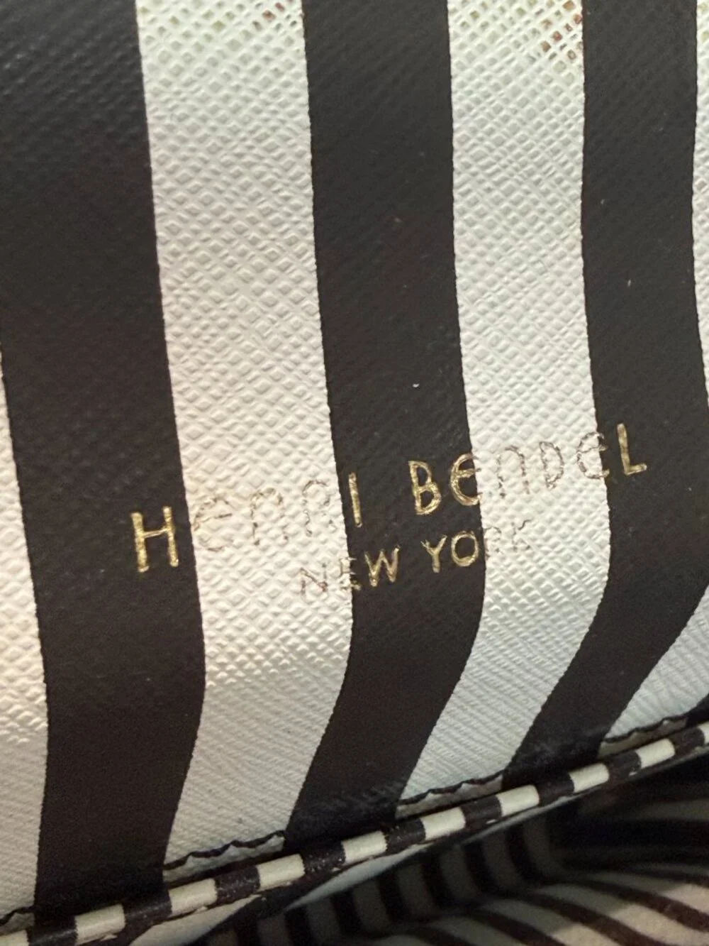 Henri Bendel Centennial Stripe Black White Compact Wallet ID Card Holder